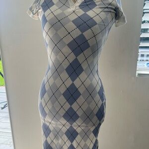 Ultra Flirt Blue and White Argyle Dress